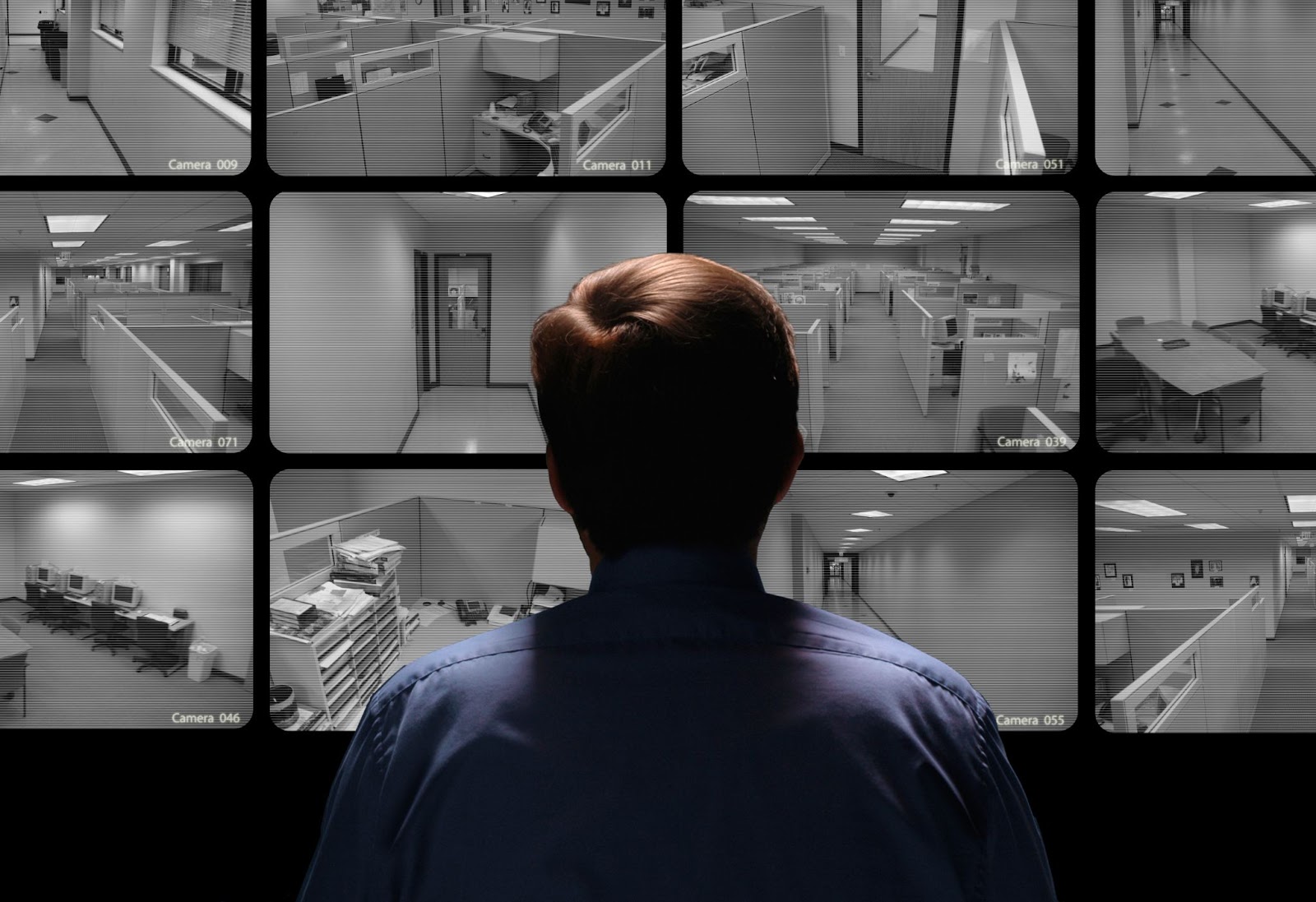 security officer manning cctv camera feed